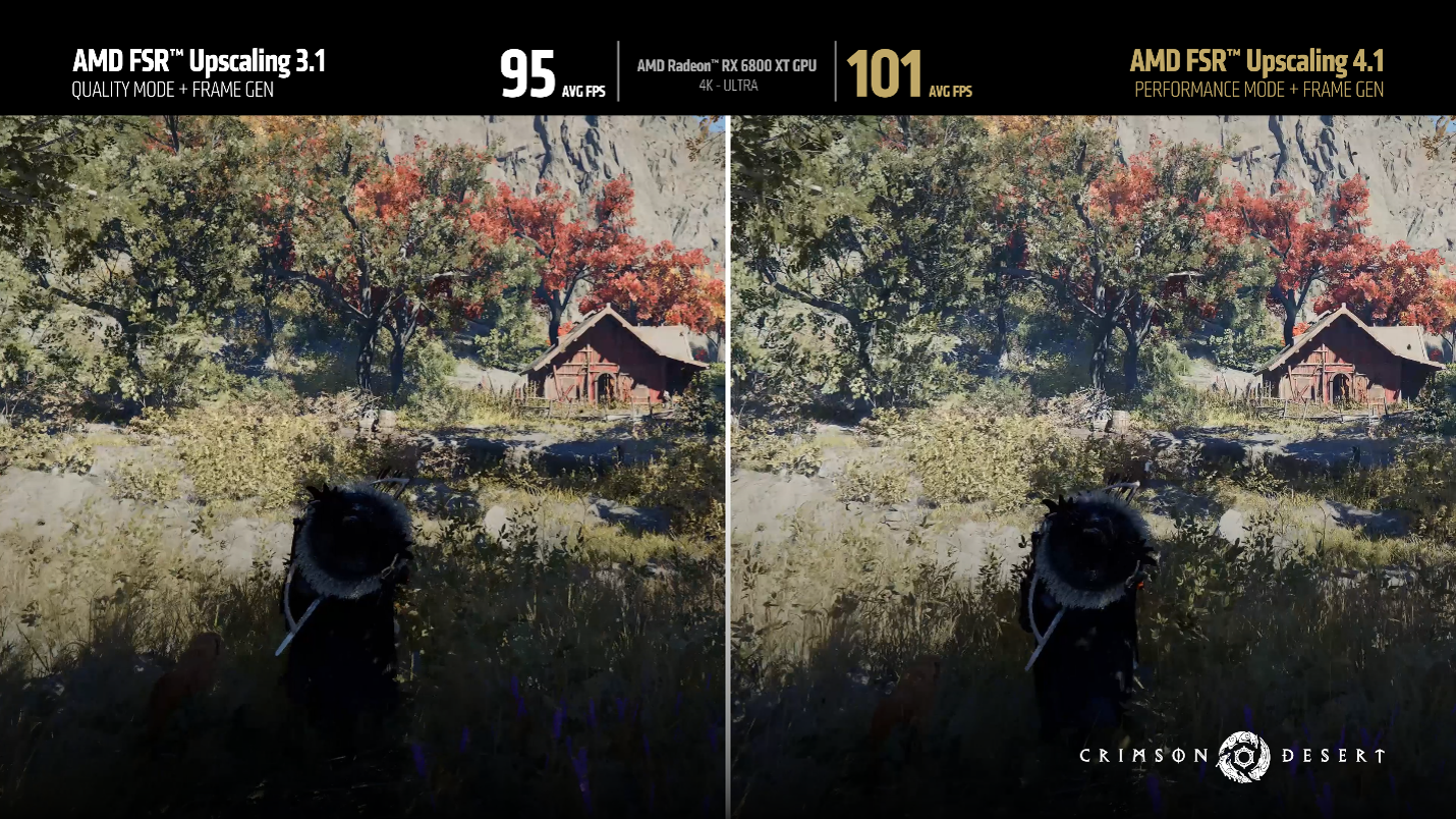 Porównanie AMD FSR 3.1 i FSR 4.1 na karcie graficznej Radeon RX 6800 XT