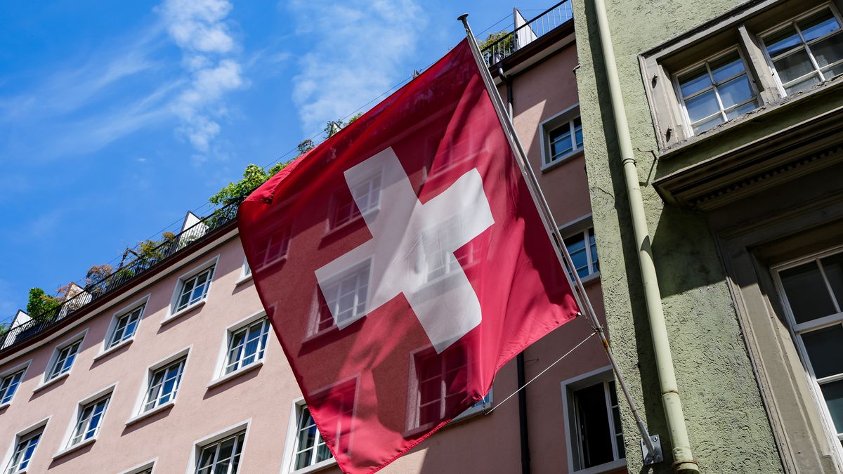 ZURICH, SWITZERLAND - JULY 05: Swiss flag ahead of the UEFA Women's Euro 2025 on July 05, 2025 in Zurich, Switzerland. (Photo by Daniela Porcelli/Getty Images)