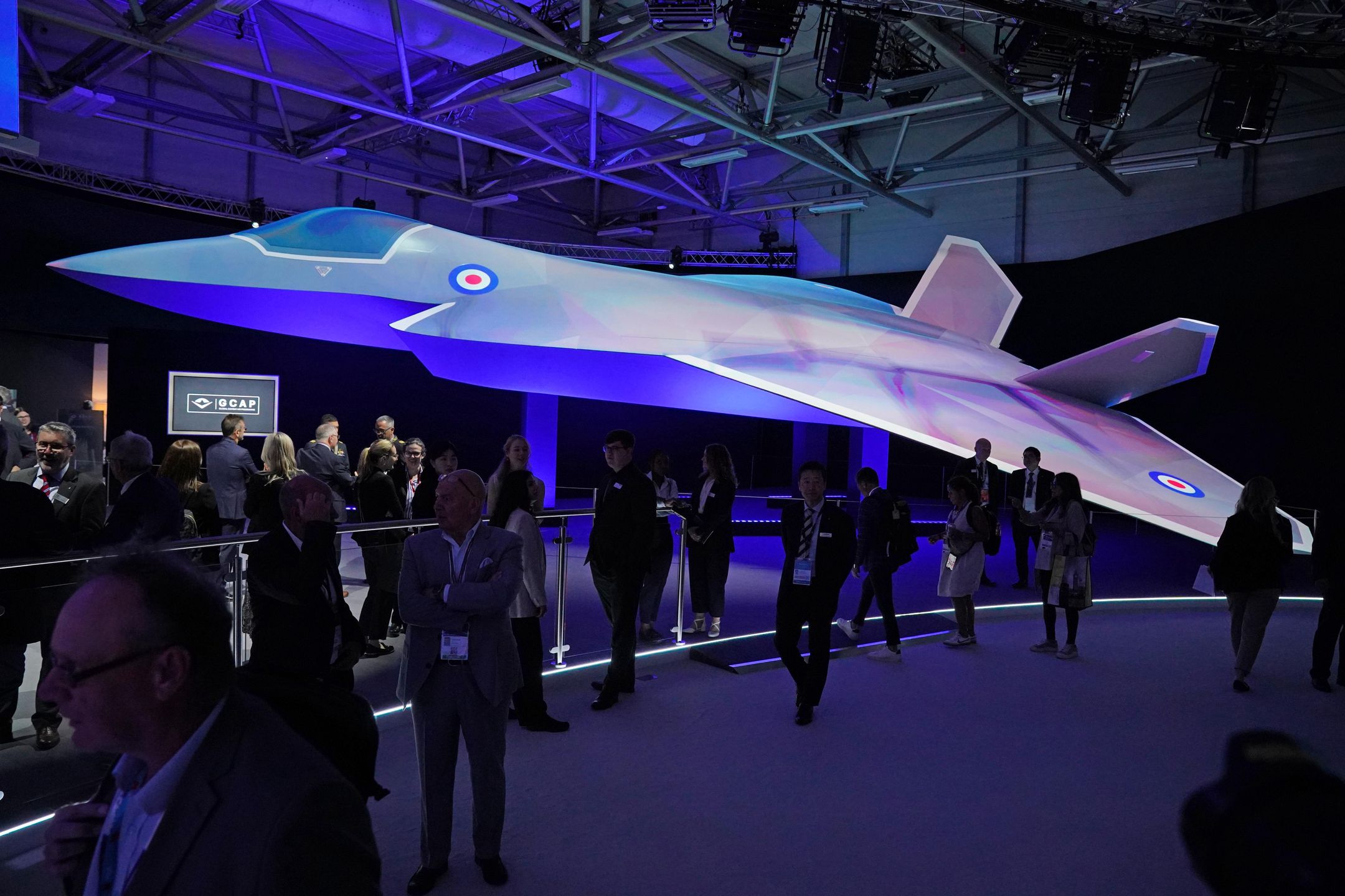 A lifesize scale model of the Global Combat Air Programme (GCAP) stealth fighter on display at the BAE Systems area at the Farnborough International Airshow in Hampshire. Picture date: Monday July 22, 2024. (Photo by Jonathan Brady/PA Images via Getty Images)