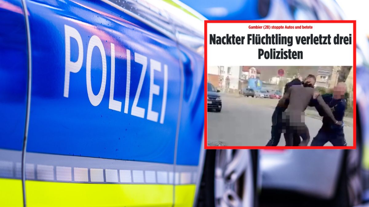 Nagi uchodźca zaatakował policjantów.