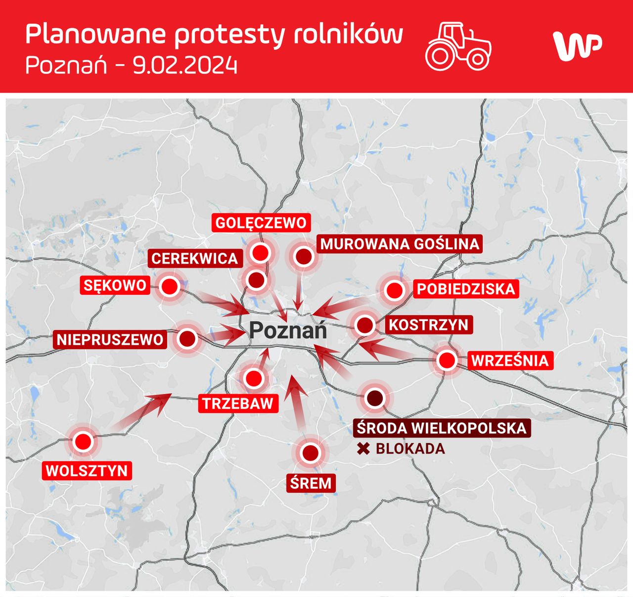 Protest rolników. Tak ma wyglądać blokada Poznania