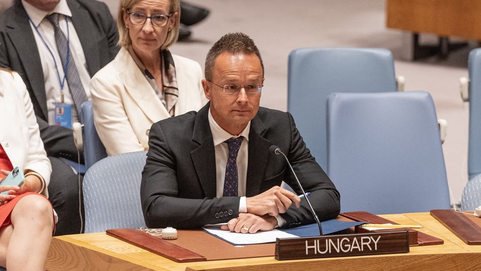 NEW YORK, UNITED STATES - 2024/07/16: Peter Szijjarto, Minister for Foreign Affairs and Trade of Hungary attends the Security Council meeting on 'Maintenance on international peace and security' as Russia is the President of the Security Council for the month of July at UN Headquarters. (Photo by Lev Radin/Pacific Press/LightRocket via Getty Images)