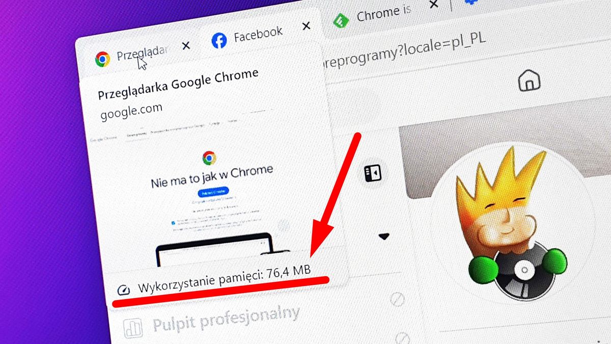 Wskaźnik wykorzystania RAM-u w Chrome