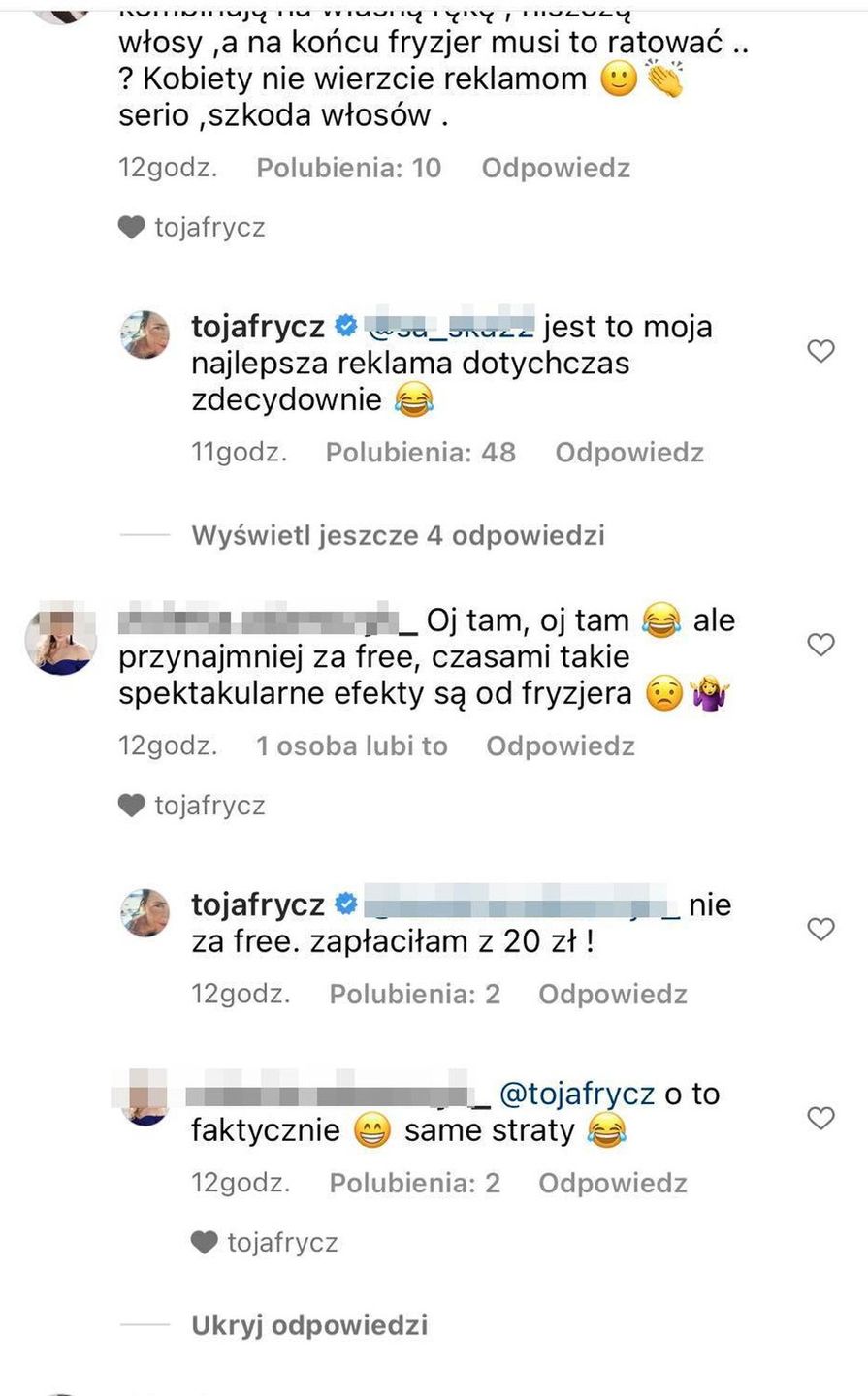 Komentarze pod postem Olgi Frycz