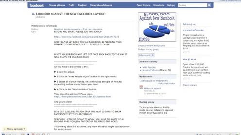 Ponad 2,7 mln użytkowników Facebooka ocenia negatywnie nowy wygląd 1