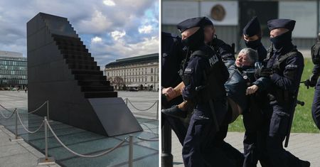 Przepychanki przed pomnikiem smoleńskim. Policja w akcji