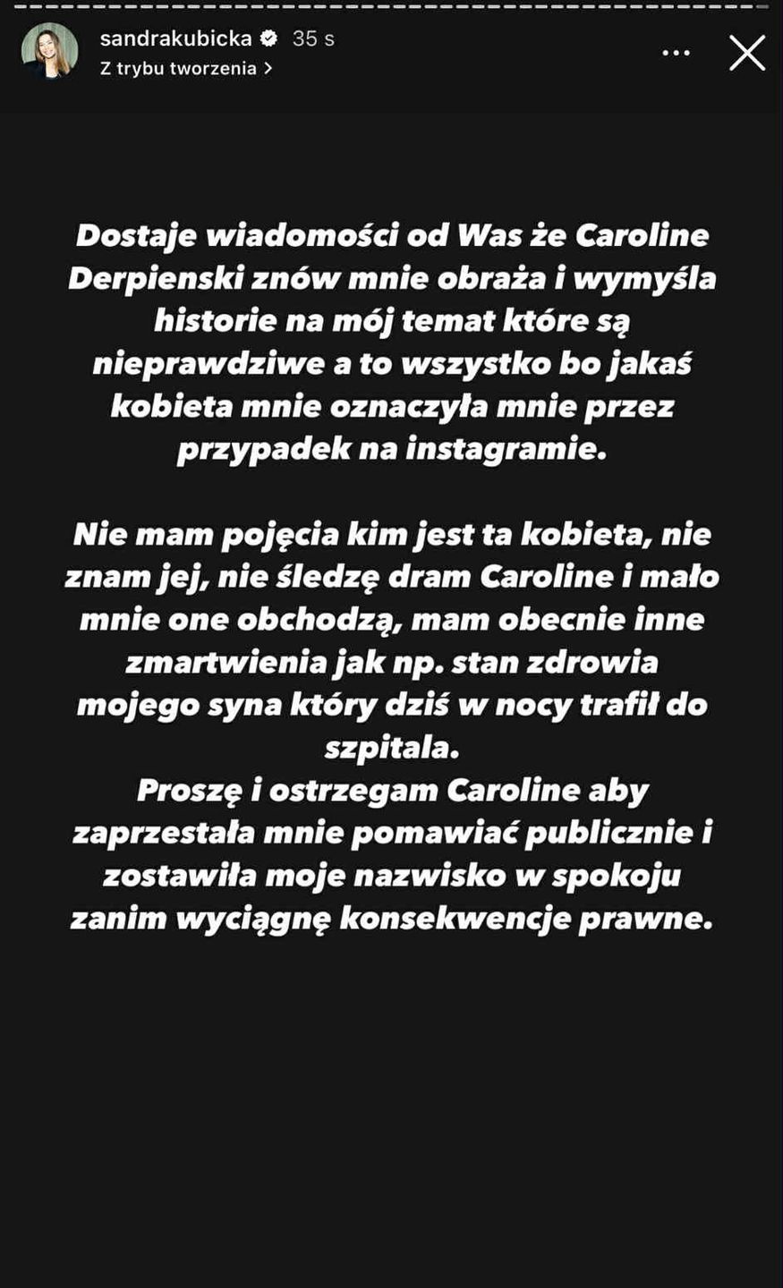 Sandra Kubicka napisała o zachowaniu Caroline Derpienski