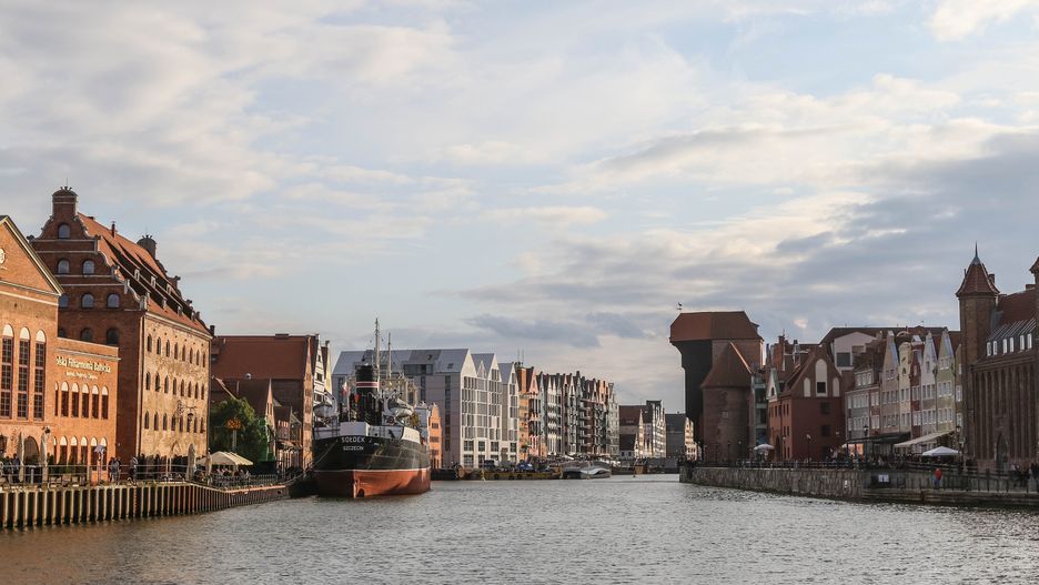 General view of he Gdansk Old city on the Motlawa (Motlava) river bank is sen in Gdansk, Poland on 28 September 2019  (Photo by Michal Fludra/NurPhoto via Getty Images)