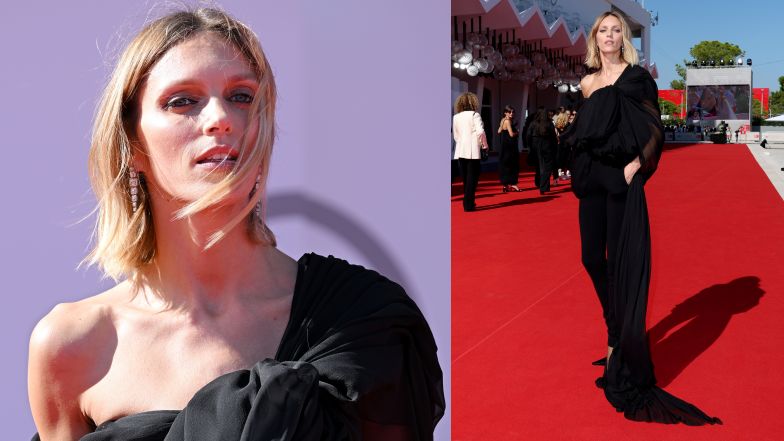 Anja Rubik odkrywa ramię na festiwalu w Wenecji, pozując w zwiewnej stylizacji z peleryną (ZDJĘCIA)