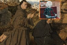 Obraz Jana van Eycka i grafika symbolizująca AI