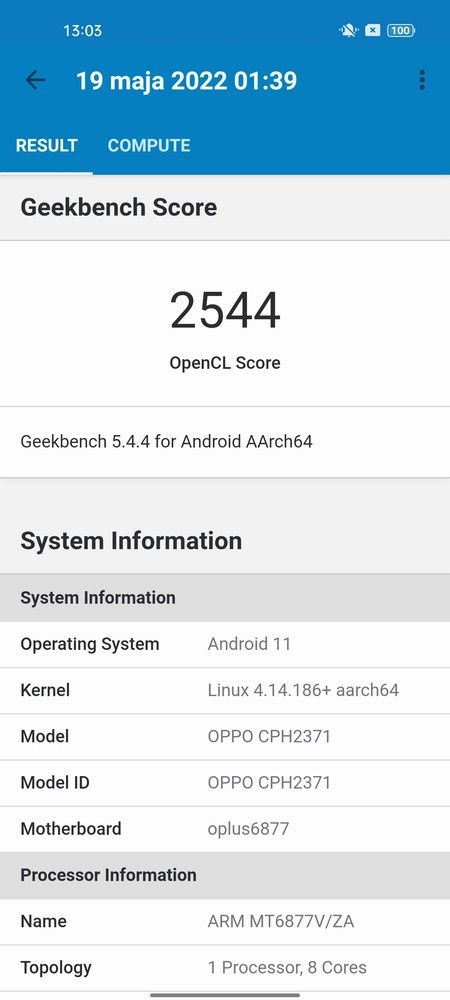 Geekbench 5 wydajność OpenCL