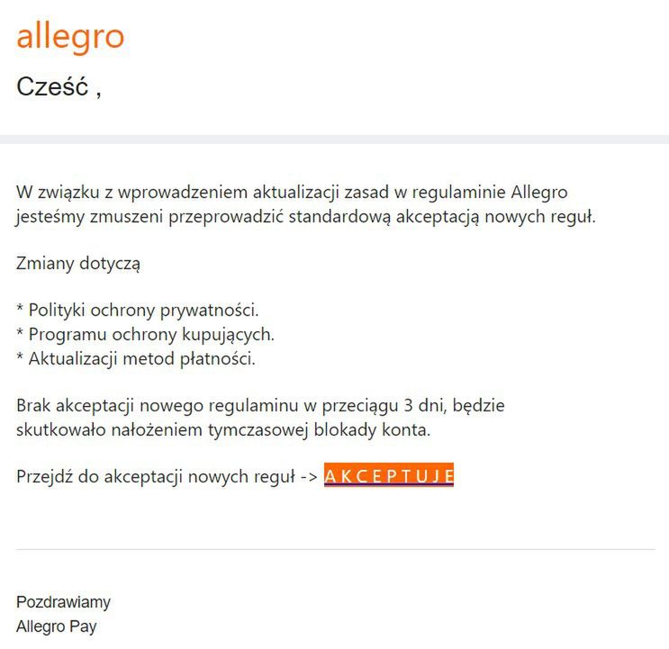 Fałszywy e-mail "od Allegro"