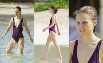 Smutna (?) Natalie Portman pluska się w oceanie. 43-latka zrezygnowała z makijażu