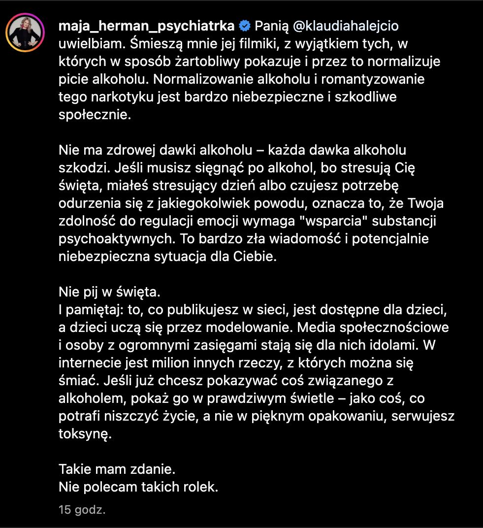 Klaudia Halejcio dyskutuje z psychiatrką 