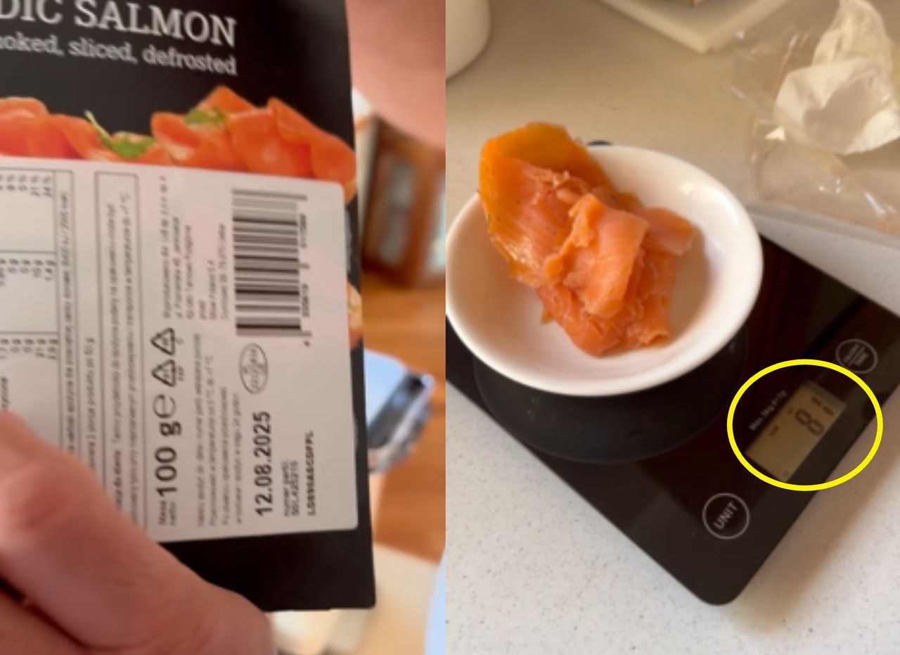 Miało być 100 g łososia. Położył na wadze. Oto efekt