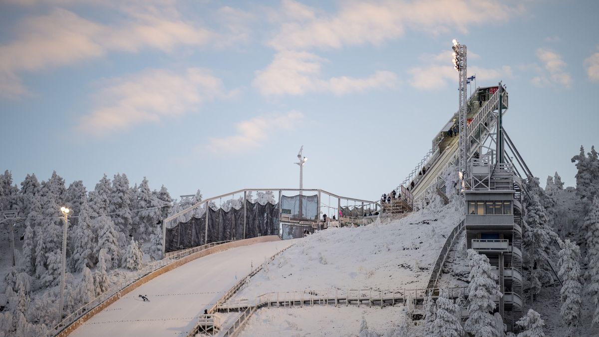 RUKA, FINLAND - NOVEMBER 25:  View of the Ski Jumping Hill  during the Individual Gundersen HS142/5 km at the FIS World Cup Nordic Combined Men Ruka on November 25, 2022 in Ruka, Finland. (Photo by Kevin Voigt/DeFodi Images via Getty Images)