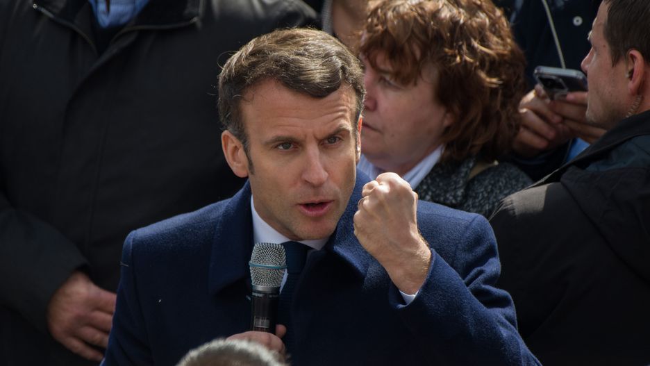 Emmanuel Macron, France's president, speaks during an address to inhabitants and elected officials in Spezat, France, on Tuesday, April 5, 2022. Although polls point to victory for Macron, the latest daily surveys show the gap is narrowing to Marine Le Pen. Photographer: Nathan Laine/Bloomberg via Getty Images