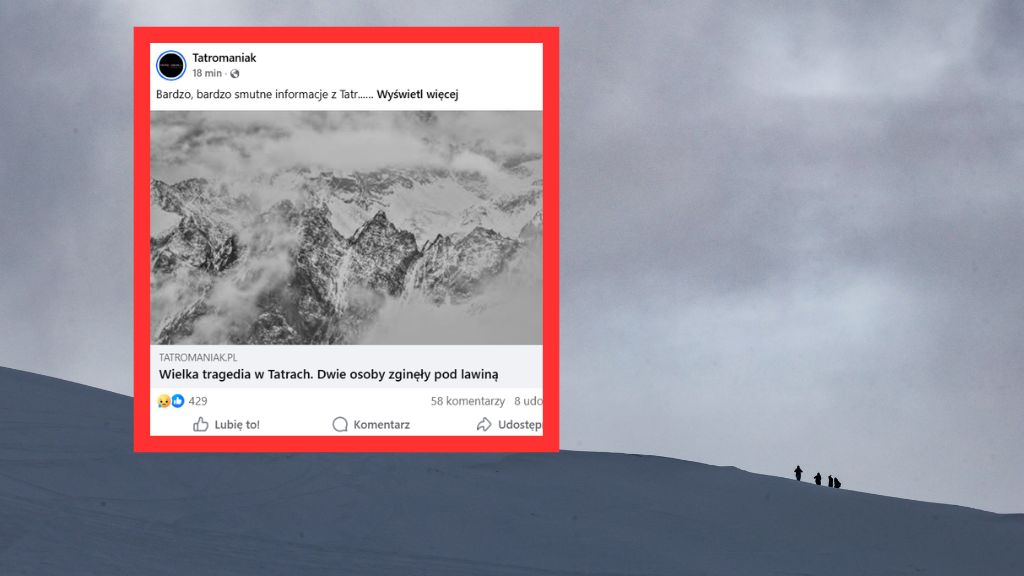 Tragedia w Tatrach. Lawina porwała dwie osoby. 