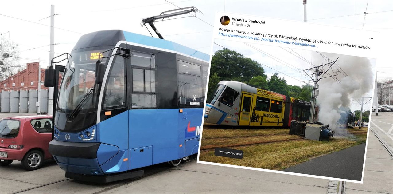 Tramwaj zderzył się z kosiarką. Wrocławianie znów spóźnili się do pracy