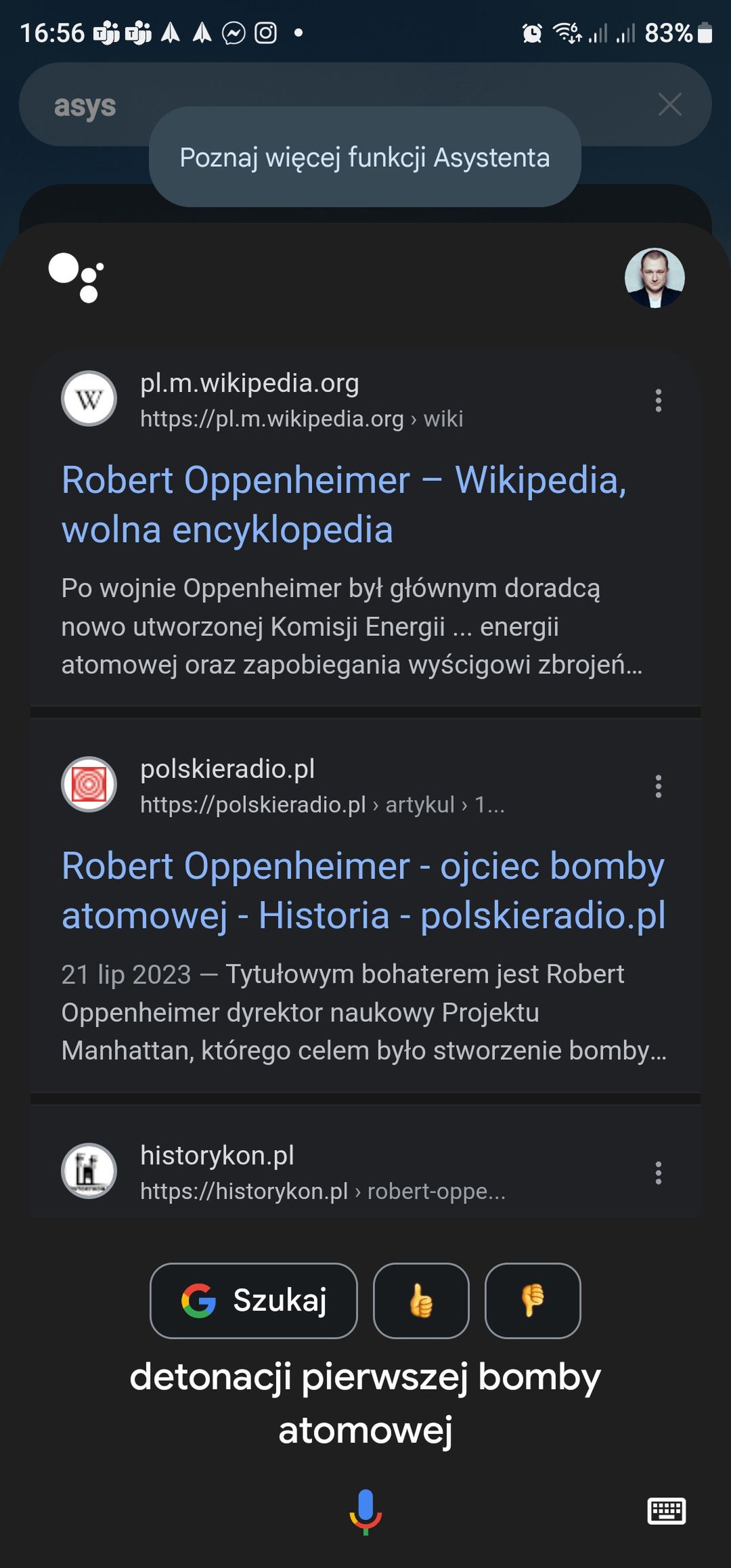 "Odpowiedź" Asystenta Google na konkretne pytanie