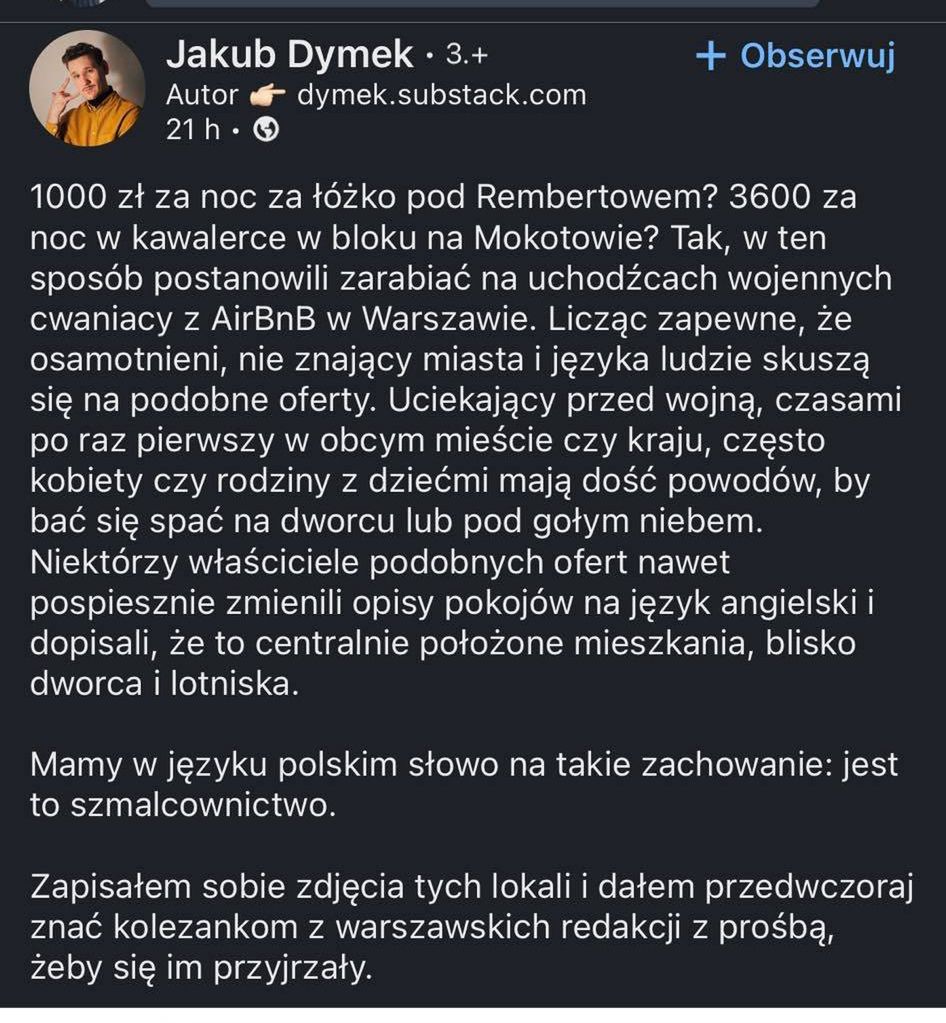 Jakub Dymek na LinkedIn opisał problem windowania cen przez przedsiębiorców 