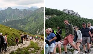 Tłumy turystów w Tatrach. Ogromne kolejki na szlakach