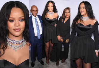 Rihanna w czarnej kreacji z mamą i dziadkiem na Diamentowym Balu (ZDJĘCIA)