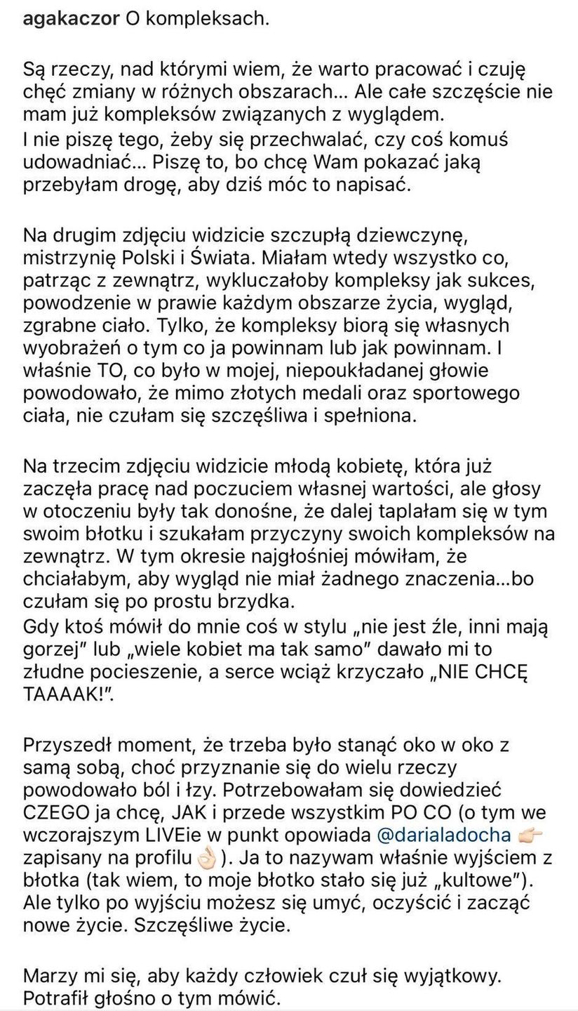 Wpis Agnieszki Kaczorowskiej o kompleksach 