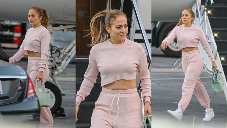 Jennifer Lopez bez makijażu wysiada ze swojego prywatnego odrzutowca
