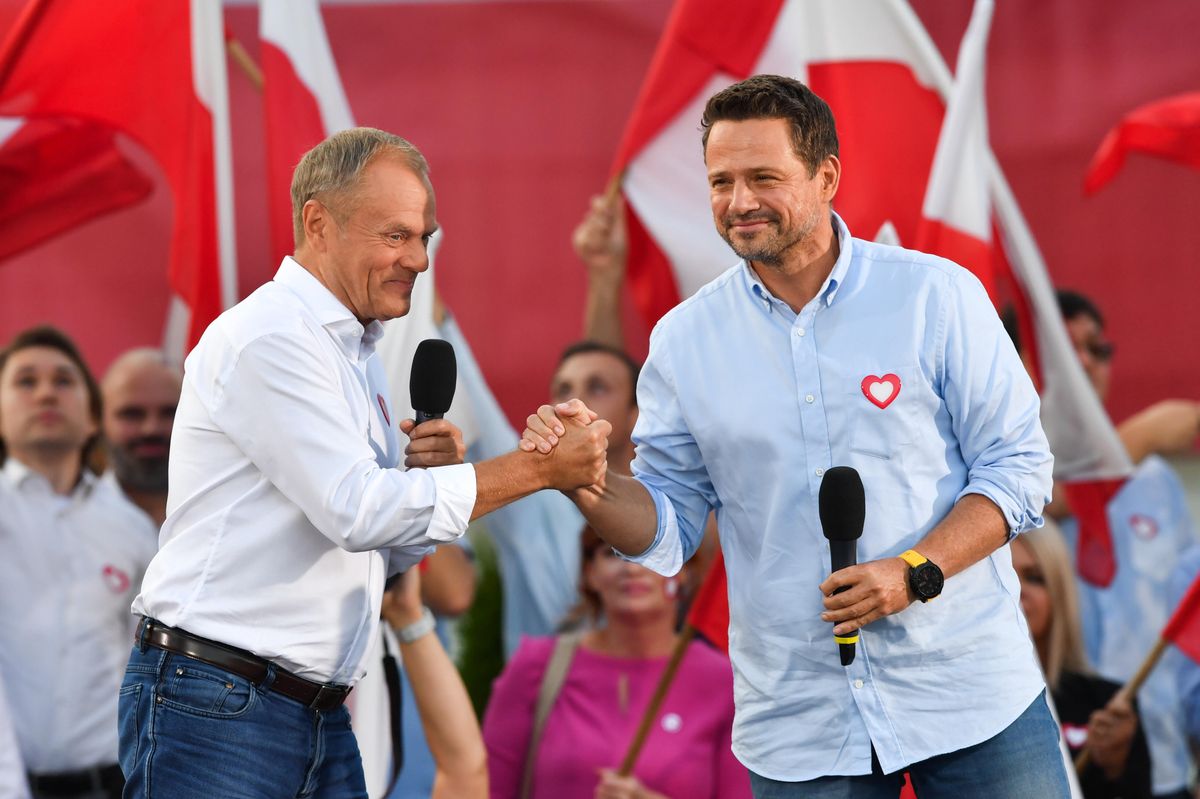 Donald Tusk i Rafał Trzaskowski podczas kampanii parlamentarnej