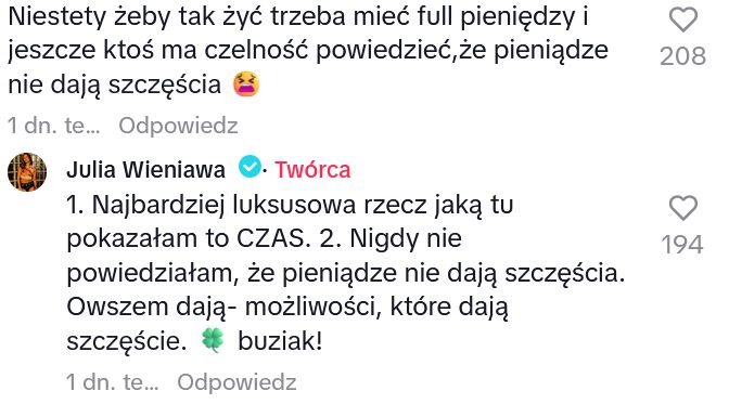 Julia Wieniawa odpowiada na uszczypliwości internautów