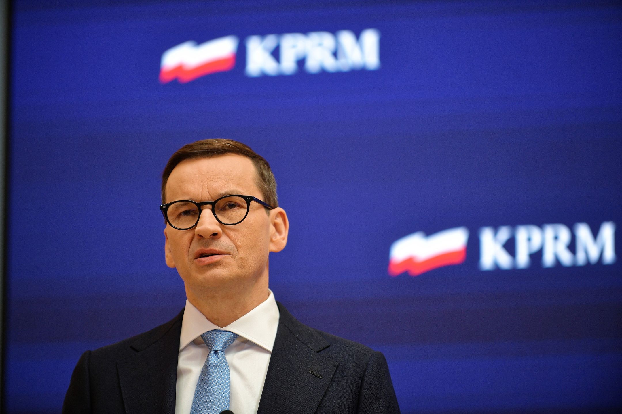 Warszawa, 10.05.2022. Premier Mateusz Morawiecki na konferencji prasowej w siedzibie Kancelarii Prezesa Rady Ministrów w Warszawie, 10 bm. Konferencja dot. m.in. pomocy państwa w spłacie kredytów hipotecznych. (aldg) PAP/Marcin Obara