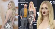 Blada Sophie Turner w srebrnej kreacji góruje nad mężem na premierze filmu
