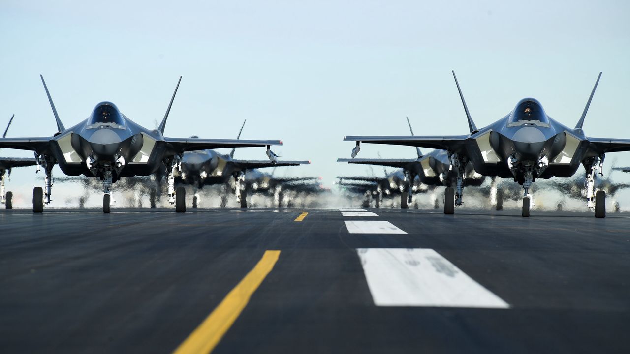 F-35 fighters on the airport tarmac