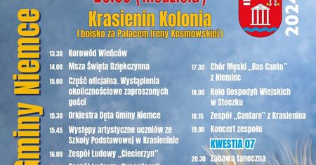 Dożynki w Krasieninie-Kolonii 2024. Gwiazdą imprezy Kwestia 07. Zobacz godzinowy program