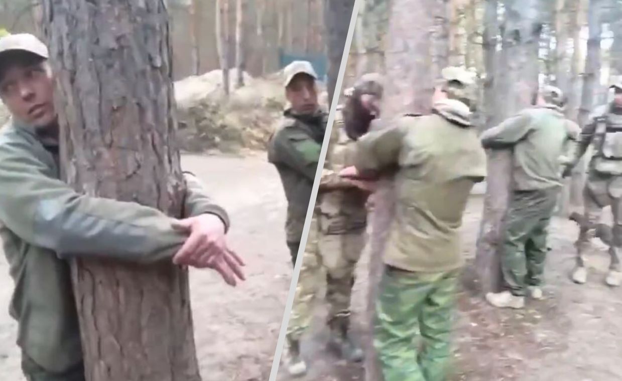 Russian commanders discipline drunk soldiers tied to trees