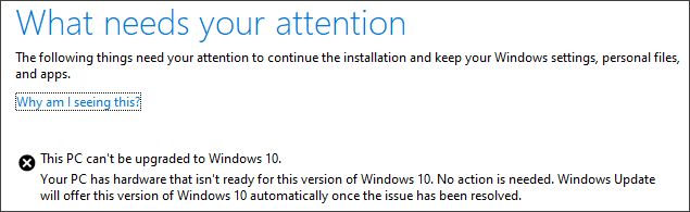 Komunikat o błędzie instalacji majowej aktualizacji Windows 10, źródło: Windows Support.