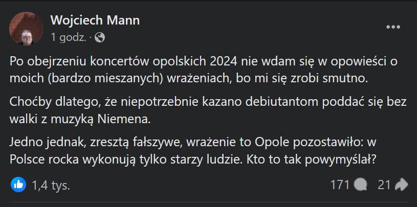 Komentarz Wojciecha Manna na temat festiwalu w Opolu 2024