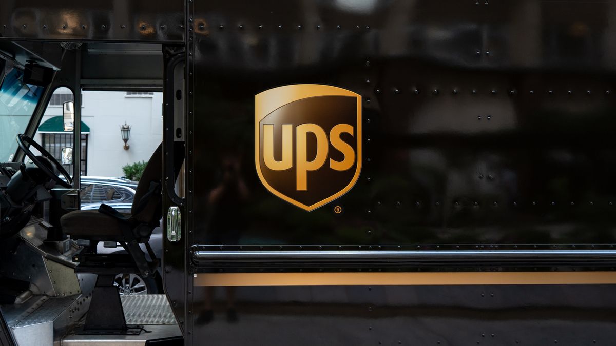 A UPS delivery truck is seen in New York City, United States, on August 7, 2026. The vehicle displays the United Parcel Service logo and is used for package delivery and logistics operations. (Photo by Marcin Golba/NurPhoto via Getty Images)