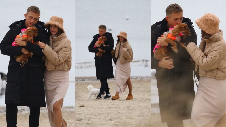 Jakub Rzeźniczak i Paulina Nowicka urządzają sobie sesję na plaży w Sopocie