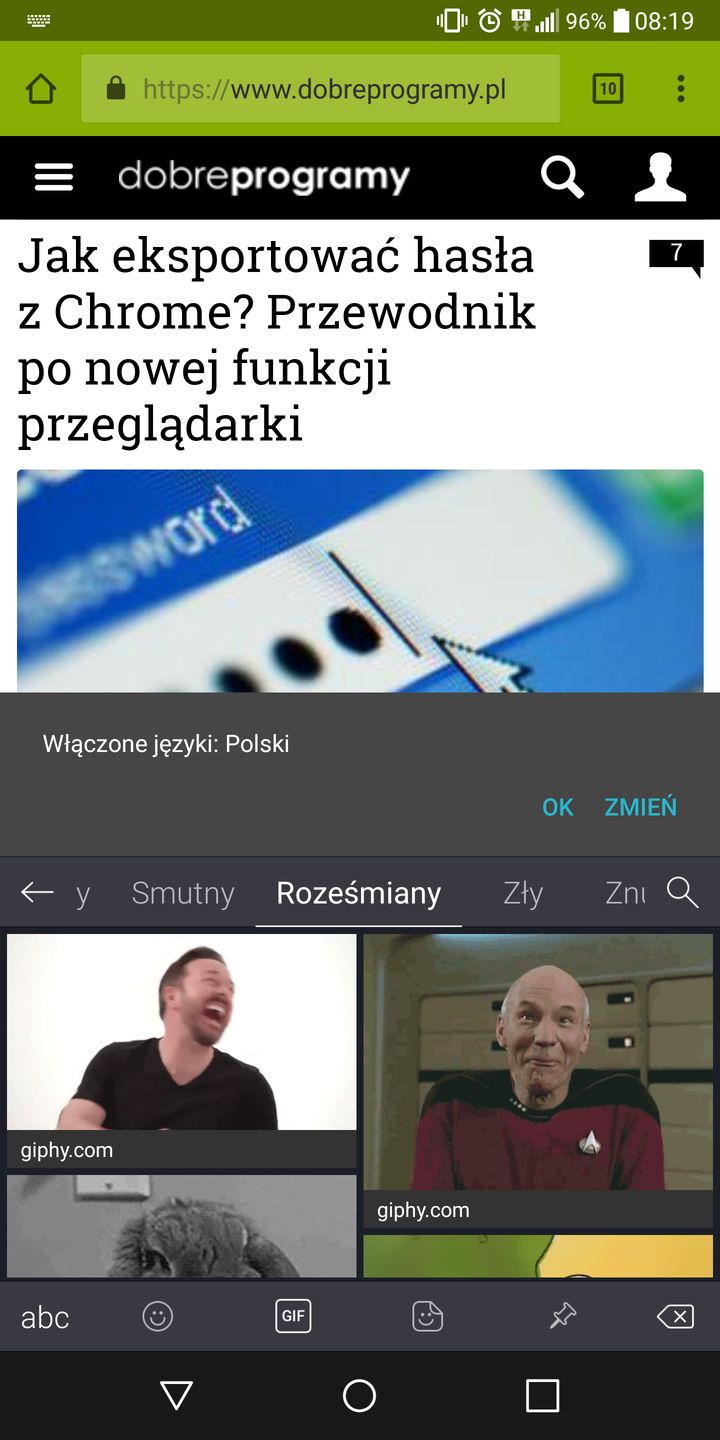 Wyszukiwanie animacji GIF z paska narzędzi.