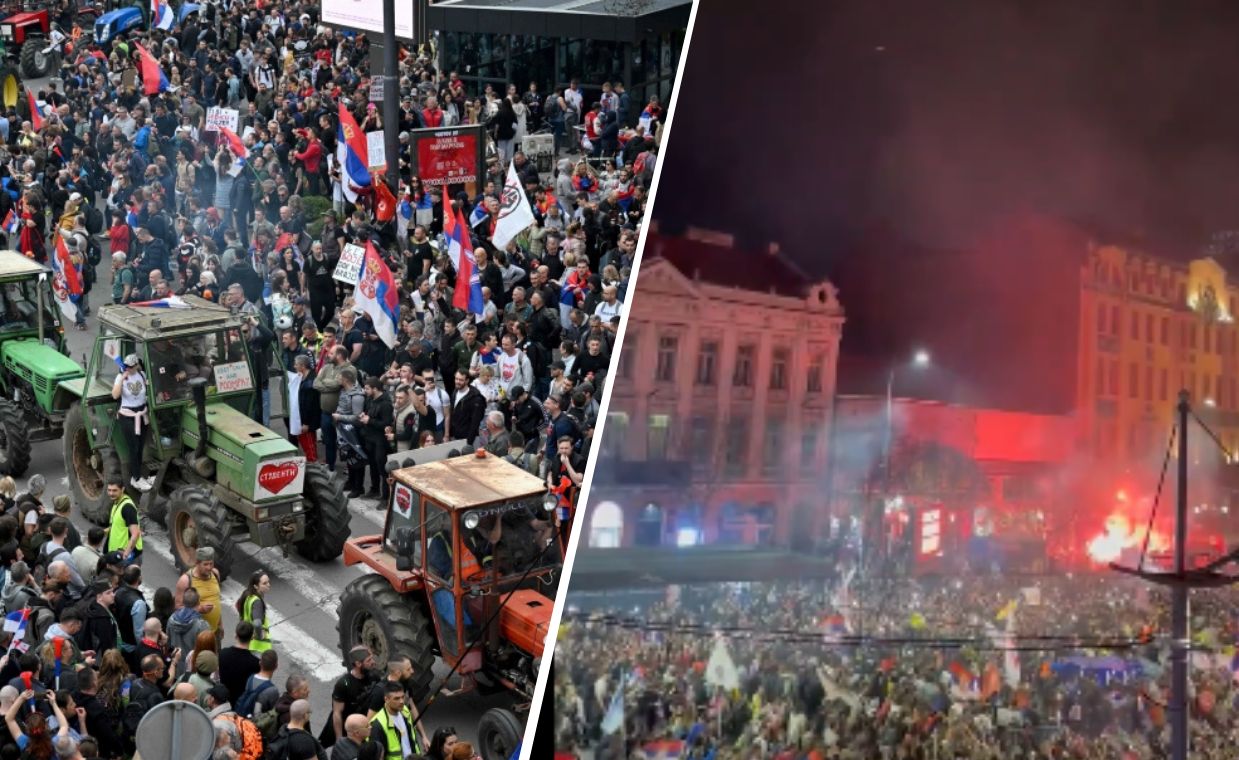 Crowds in the streets of the capital. Massive protest in the Balkans