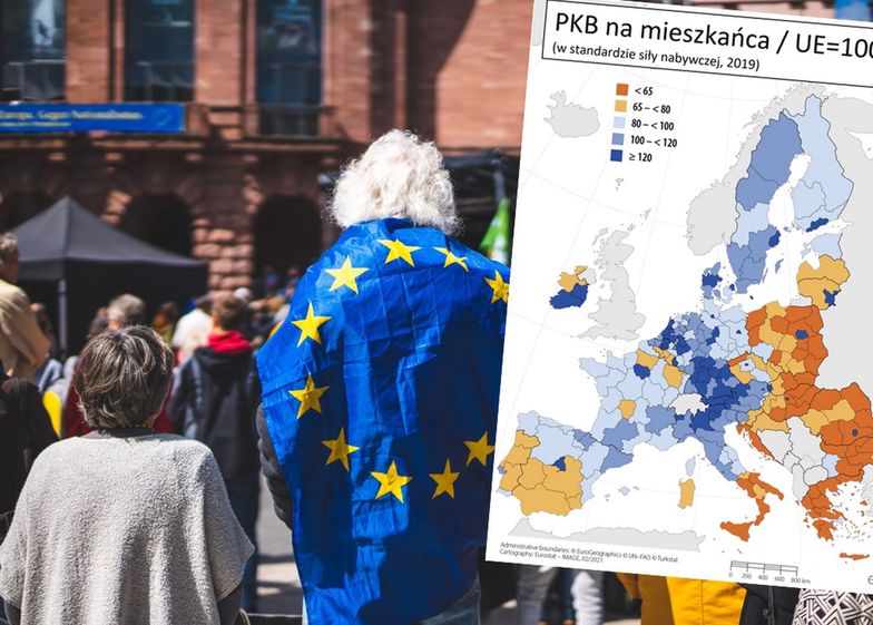 Polska na mapie unijnego bogactwa. Część kraju została w tyle, Warszawa wyróżnia się kolorem