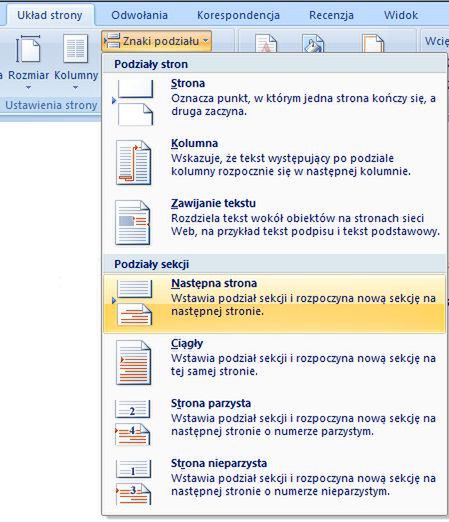 Word 2007 - podziel dokument na sekcje 2