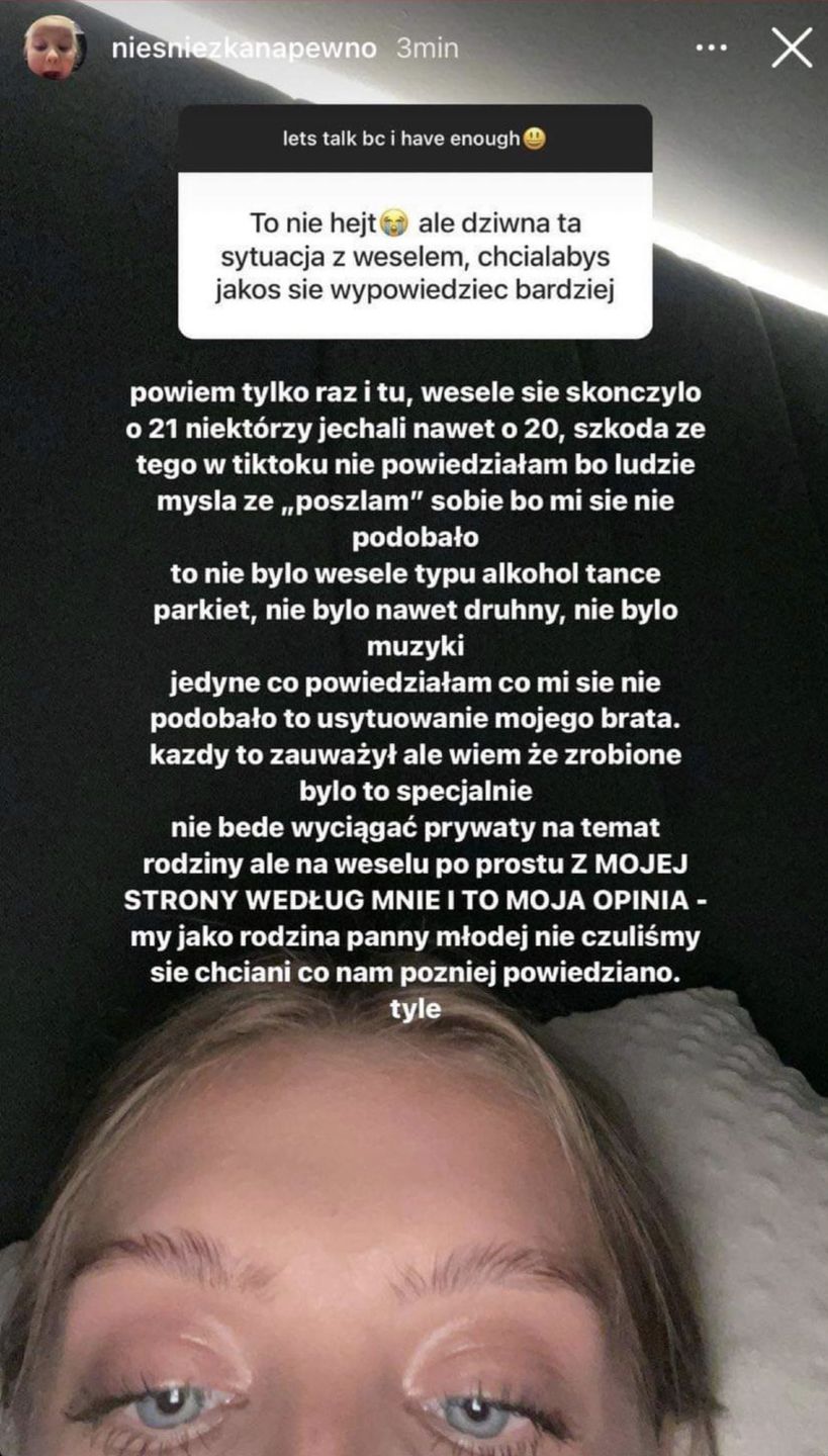 Tiktokerka tłumaczy się z tiktoka o weselu siostry