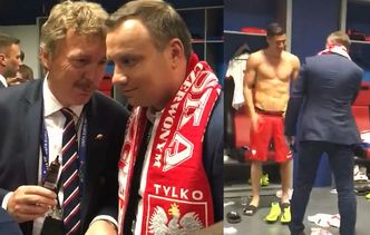 Andrzej Duda gratuluje piłkarzom po meczu