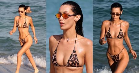 Bella Hadid w BARDZO SKĄPYM bikini hasa po plaży w Miami (ZDJĘCIA)