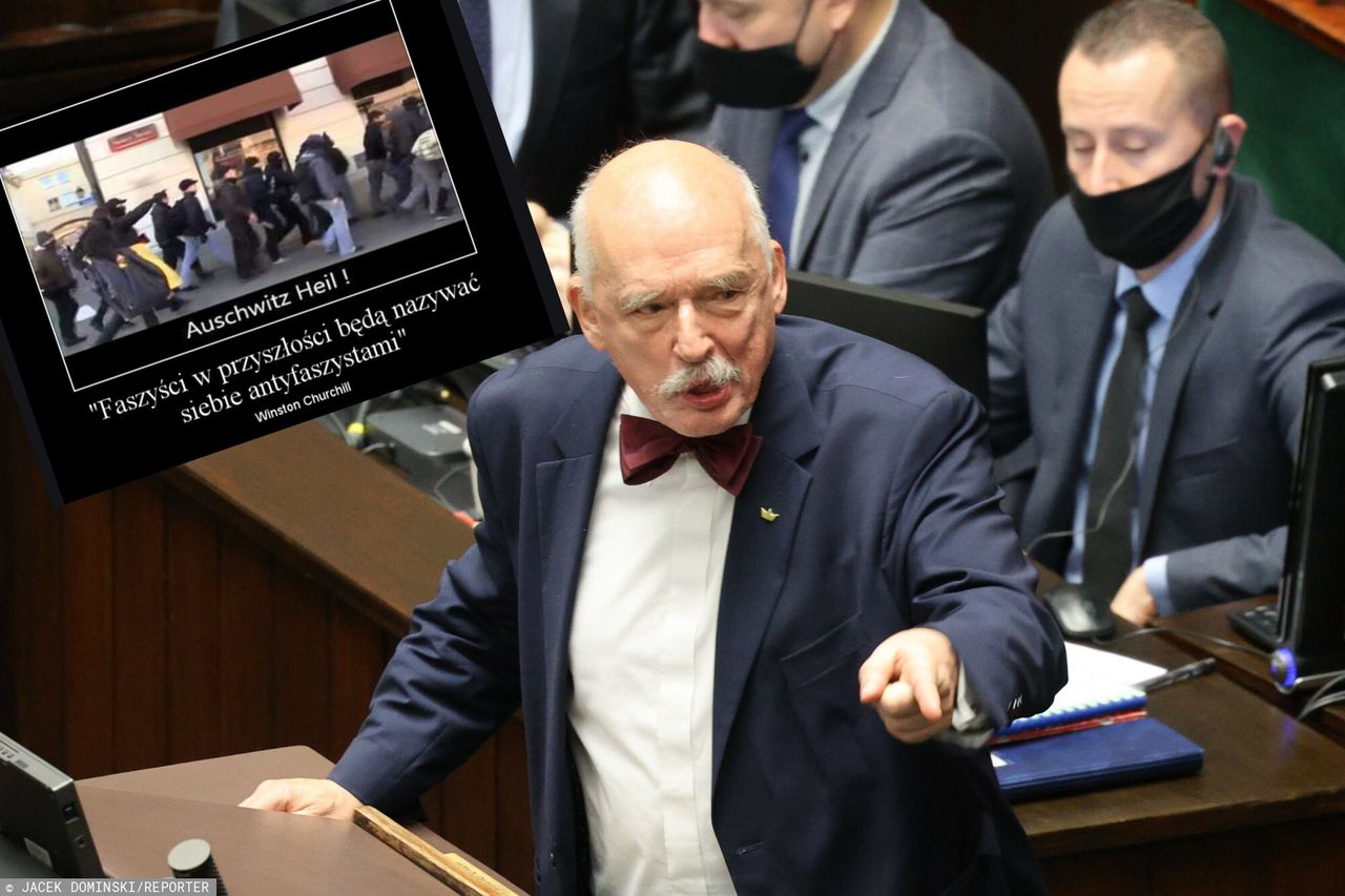 Janusz Korwin-Mikke na mównicy sejmowej (Fot. Jacek Dominski/REPORTER)