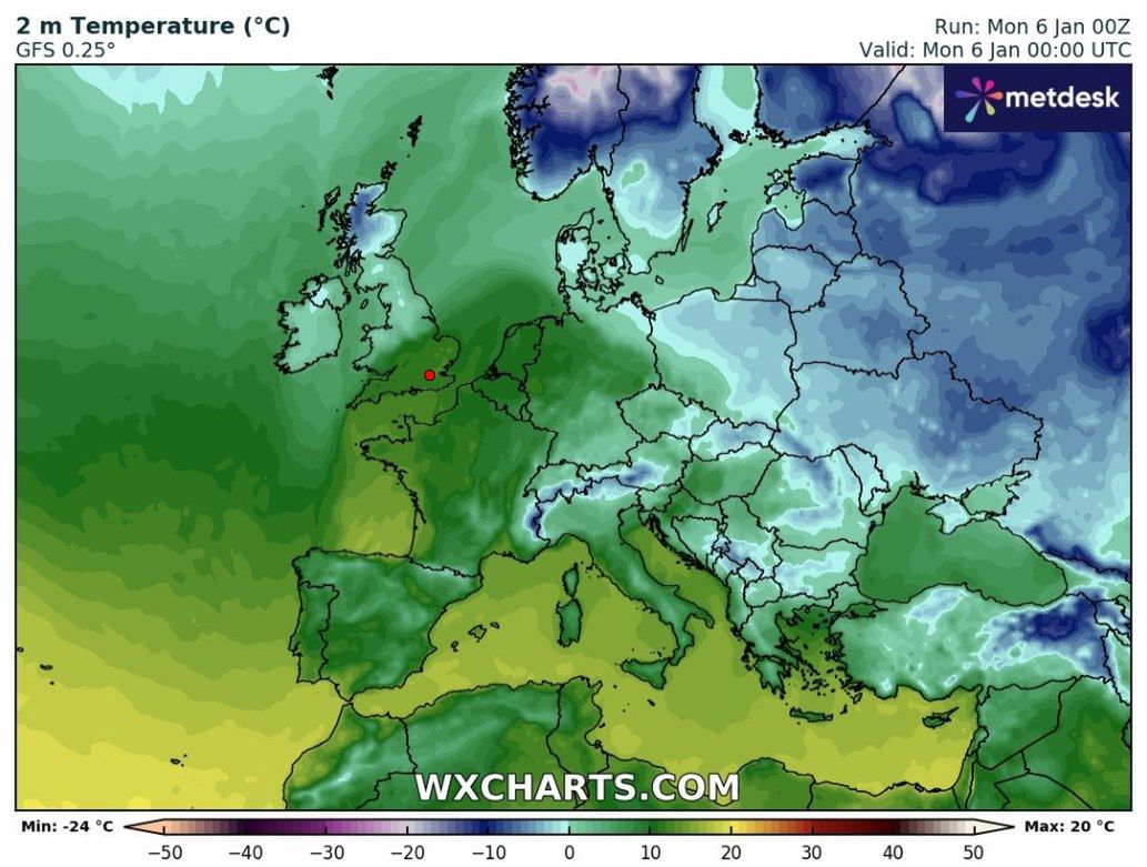 Na mapie temperatura w Europie w nocy z niedzieli na poniedziałe