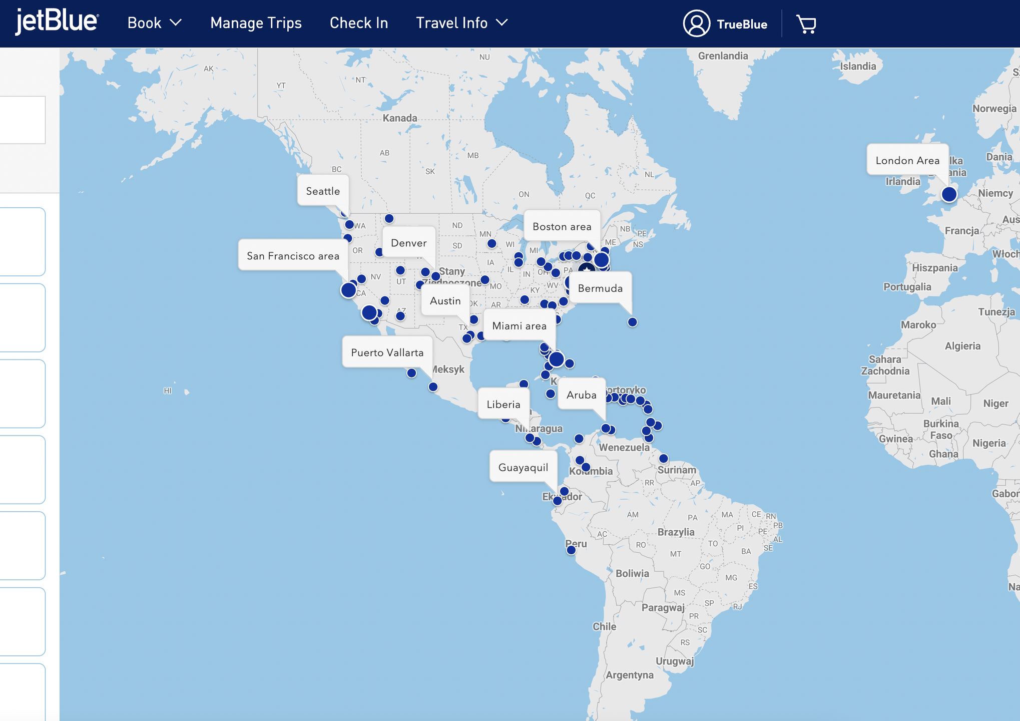Siatka połączeń JetBlue Airways